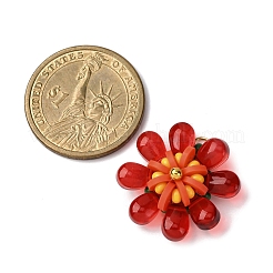 ガラスとポリマークレイのペンダント  花  304ステンレススチール製丸カン付き  18KGP本金メッキ  レッド  26x10mm&nbsp;PALLOY-MZ00810-02