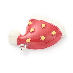 樹脂チャーム  クリスマスフェスティバルのために  プラチナアイアンペグベイル付き  星とクリスマスの帽子  レッド  24x27x8mm  穴：2mm&nbsp;RESI-O010-07