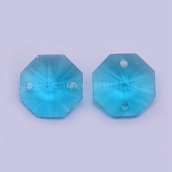 縫い付けラインストーン  ガラスラインストーン  二つの穴  衣料品アクセサリー  八角形  アクアマリン  14x14x7mm  穴：1.6mm&nbsp;GLAA-WH0022-14D