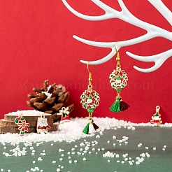 50個5スタイルのクリスマステーマ合金エナメルペンダント  カドミウムフリー＆鉛フリー  ライトゴールド  キャンディケーン＆ベル＆グローブ＆蝶結び＆ツリーと花輪  ミックスカラー  17~23x12~15.5x1.5~4mm  穴：1.6~2mm  10個/スタイル&nbsp;ENAM-LS0001-49-RS