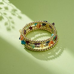 合成ヘマタイトと混合石チップ ビーズ マルチ連 ラップ スタイル バングル 女性用  ゴールドカラー  内径：2-1/8インチ（5.4cm）&nbsp;BJEW-JB08684