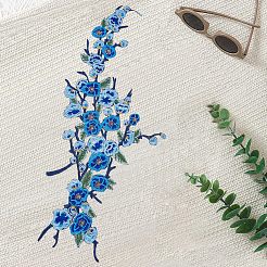ポリエステル刺繍アイロンパッチアップリケ2個  チャイナドレスの飾りアクセサリー  ドレス  玉蘭の花  ブルー  420x160x1.2mm&nbsp;DIY-GF0013-85C