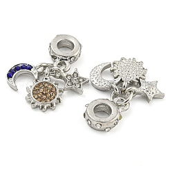 Rack Plating Alloy Pave Rhinestone Moon Sun Star European Dangle Charms&nbsp;FIND-B034-12P-02