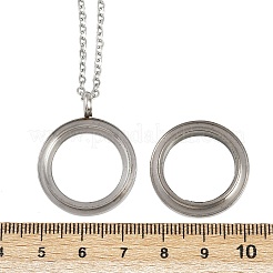 304ステンレススチール製フラットラウンドロケットペンダント、ペットの骨壷、遺灰ネックレス  ステンレス鋼色  21.65インチ（55cm）&nbsp;NJEW-S455-08P