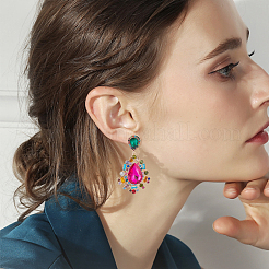 2 Pairs 2 Style Rhinestone Teardrop & Rectangle Dangle Stud Earrings&nbsp;EJEW-AN0002-98