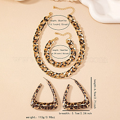 Leopard Print Alloy Oval Link Chain Necklaces & Bracelets & Triangle Stud Earring Sets&nbsp;FS-WG20E63-01