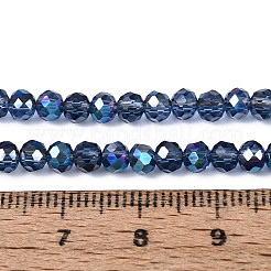 電気メッキ透明ガラスビーズ連売り  ロンデル  多面カット  マリンブルー  4~4.5x3~3.5mm  穴：1mm  約105~112個/連  14.37~15.35インチ（36.5~39cm）&nbsp;X-EGLA-N054-T4mm-A02