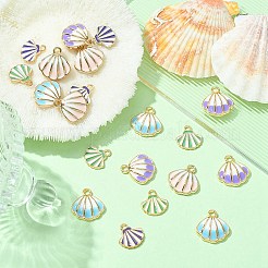 20個5スタイルアロイエナメルペンダント  ライトゴールド  シェル  ミックスカラー  13~17x13~16x2~3.5mm  穴：1.6~2mm  4個/スタイル&nbsp;ENAM-YW0003-03