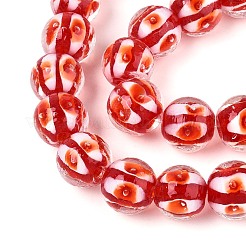 手作りランプワークビーズ連売り  二層ビーズ  ラウンド  レッド  12~12.5mm  穴：1.4~1.6mm  約45個/連  19.29インチ（49cm）&nbsp;LAMP-N028-20F