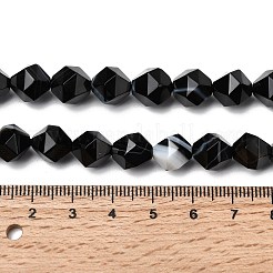 天然の黒縞瑪瑙/縞瑪瑙ビーズ連売り  スターカットラウンドビーズ  多面カット  染め＆加熱  9~10x9~10x9~10mm  穴：1~1.4mm  約38~40個/連  14.88''（15.08''センチメートル）&nbsp;G-Z119-A03-03