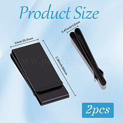 ステンレススチールマネークリップ2個  長方形  ブラック  60x25.5x12mm&nbsp;AJEW-GF0013-12EB