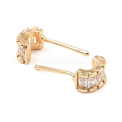 Brass Pave Clear Cubic Zirconia Curved Rectangle Stud Earrings for Women&nbsp;EJEW-G362-10KCG