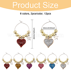 12Pcs 6 Colors Heart Alloy Enamel Wine Glass Charms&nbsp;AJEW-CA00012