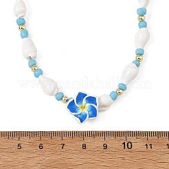 ポリマークレイの花、ガラス、天然のトランペットシェルビーズを使用した女性用ネックレス  ゴールドカラー  ミックスカラー  16.69インチ（42.4cm）&nbsp;NJEW-JN06579