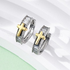 ブラスマイクロパヴェクリアキュービックジルコニアフープピアス  長持ちメッキ  鉛フリー＆カドミウムフリー  18KGP本金メッキ  クロス  15.5x17x5.5mm&nbsp;EJEW-H158-20C-GP
