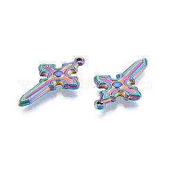 イオンプレーティング(IP) 304 ステンレスペンダント  クロス  虹色  33.5x20x3.5mm  穴：1.5mm&nbsp;STAS-B027-27MC