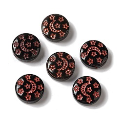 透明なランプワークビーズ  月と星が描かれたフラットラウンド  ミックスカラー  13x5mm  穴：1mm  約83個/100g&nbsp;LAMP-P065-04A