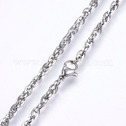 変色しない304ステンレススチールロープチェーンネックレス  カニカン付き  ステンレス鋼色  19.7インチ（50cm）  2.3mm&nbsp;NJEW-F227-08P-05