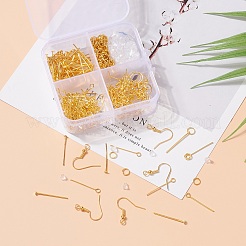 DIYイヤリング作り探しキット  鉄のピアスフックとイヤワイヤーを含む  アイアンフラットヘッド＆アイピン  丸カン  プラスチック製ピアスキャッチ  ゴールドカラー  ピアスフック：18x0.8mm  穴：2mm  40個/セット&nbsp;IFIN-YW0001-27G