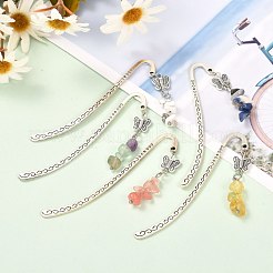 天然および合成宝石用原石亜鉛合金のブックマーク  チベット合金バタフライビーズ付き  アイアンアイピン  304ステンレススチールの丸カンとボールヘッドピン  84mm&nbsp;AJEW-JK00173