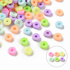 手作り樹脂粘土ビーズ連売り  ジュエリー工芸用品のDIY用  ヒシビーズ  ディスク/フラットラウンド  ミックスカラー  4x0.5~1mm  穴：1.4mm  約350~410個/連  15.75インチ〜16.14インチ（40~41cm）&nbsp;CLAY-R089-4mm-T03C