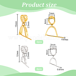 4個2色925スターリングシルバーペンダントベイル  プラチナ·ゴールデン  12~15x3.4mm  穴：2.5mm  ピン：0.6mm&nbsp;STER-PH0002-33