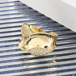 Brass Micro Pave Clear Cubic Zirconia Open Cuff Rings for Women&nbsp;LS-RJEW-M026-02G-04