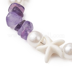 Starfish Synthetic Turquoise & Natural Amethyst Chip Beaded Bracelets for Women&nbsp;BJEW-JB11264-01