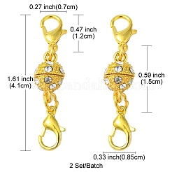 合金クリスタルラインストーンマグネット留め具1個  ダブルカニカン付き  ゴールドカラー  41mm  カニカン：12x7x3mm  磁気クラスプ：15x8.5mm&nbsp;ALRI-YW0001-11G