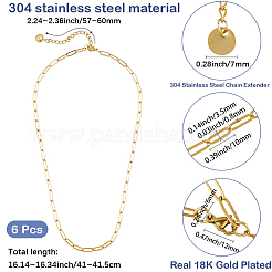 304ステンレススチールペーパークリップチェーンネックレス6個  ゴールドカラー  16.14~16.34インチ（41~41.5cm）&nbsp;NJEW-SC0001-57A-G