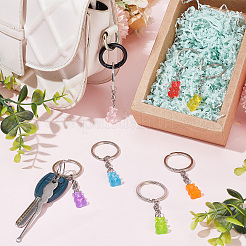 7Pcs 7 Colors Candy Color Transparent Bear Resin Pendant Keychain&nbsp;KEYC-CP0001-17