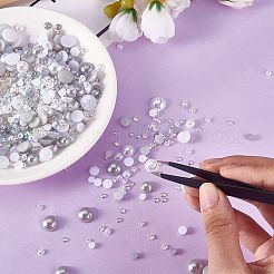 60g 樹脂パッチ マルチサイズ ミックス パール パッチ DIY ジュエリー アクセサリー (2 袋)  ライトグレー  9.8mm&nbsp;JX586E