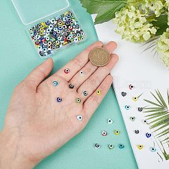 180個 9色 手作りイーブルアイランプワークビーズ連売り  ハート  ミックスカラー  5x6x2mm  穴：1mm  20個/カラー&nbsp;LAMP-FH0001-09