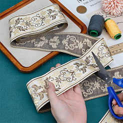 エスニック刺繡ポリエステルフラットリボン  ジャカードリボン  ゴールド  2-3/8インチ（61mm）  約5.47ヤード（5m）/ pc&nbsp;OCOR-WH0058-98A