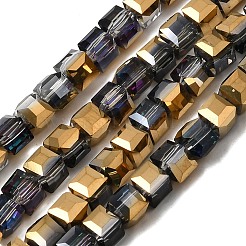 電気メッキガラスビーズセット  半分メッキ  多面カットキューブ  ゲインボロ  4x4x4mm  穴：1mm  約95~98個/連  16~16.57インチ&nbsp;EGLA-D018-4x4mm-17