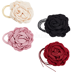 4Pcs 4 Colors Polyester 3D Flower Wrap Choker Necklaces for Women&nbsp;NJEW-SP0001-13