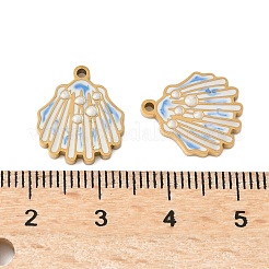 304ステンレススチールエナメルチャーム  イオンプレーティング（ip）  シェルシェイプチャーム  ディープスカイブルー  15x13x2mm  穴：1.2mm&nbsp;STAS-Z139-05G-01