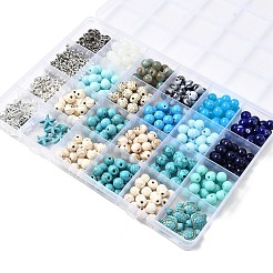 DIYブレスレット作りキット  アクリルビーズ入り  伸縮性のある糸  クロス＆バタフライ＆ハート＆レインボー＆イミテーションパール  ブルー  3スタイル&nbsp;DIY-FS0008-32