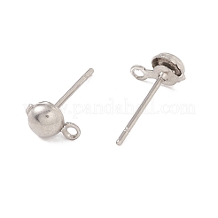 変色しない304ステンレススチールスタッドピアス金具  水平ループ付き  半円  ステンレス鋼色  6.5x4mm  穴：1mm  ピン：0.7mm&nbsp;STAS-P307-17B-P