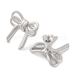 変色しない304ステンレススチール製スタッドピアス（女性用）  蝶結び  ステンレス鋼色  21x21.5mm&nbsp;EJEW-N054-21P