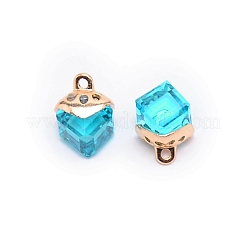 ガラスチャーム  合金のパーツと  キューブ  アクアマリン  15x10x10mm  穴：1.6mm&nbsp;GLAA-SZC0004-02D