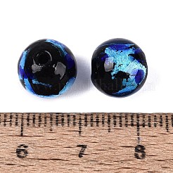 手作りの銀箔ガラスランプワークビーズ  ラウンド  ブルー  10~11mm  穴：1.2~2mm&nbsp;LA-N049-01A-01