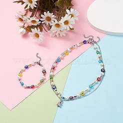 Natural Pearl and Evil Eye Jewelry Set with Bear Pendant&nbsp;SJEW-TA00004
