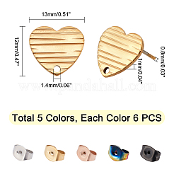 30Pcs 5 Colors Ion Plating(IP) 304 Stainless Steel Stud Earring Findings&nbsp;EJEW-UN0001-67