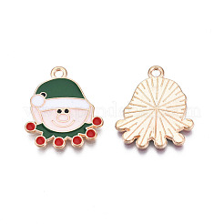 クリスマス合金エナメルペンダント  カドミウムフリー＆鉛フリー  ライトゴールド  サンタクロース  濃い緑  21.5x18.5x1.5mm  穴：1.8mm&nbsp;ENAM-Q442-51