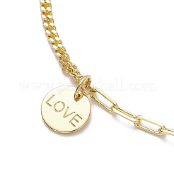 Brass Clear Cubic Zirconia Flat Round & Heart Charm Bracelets&nbsp;BJEW-JB10397