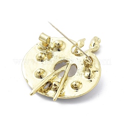 パレット合金のカラフルなラインストーンのブローチ  白いエナメルピン  ゴールドカラー  47x34mm&nbsp;JEWB-C037-22G