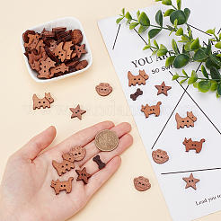 75Pcs 5 Styles 2-Hole Wooden Buttons&nbsp;BUTT-AR0001-15