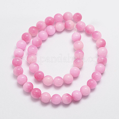 天然石マレーシアジェイドビーズ連売り  ラウンド  染め  ショッキングピンク  6mm  穴：0.8mm  約64個/連  15インチ&nbsp;X-G-A146-6mm-C04