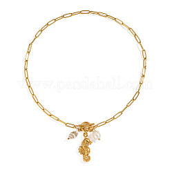 Ocean Vacation Style 304 Stainless Steel & Imitation Pearl Pendant Necklaces for Women&nbsp;MO6762-1